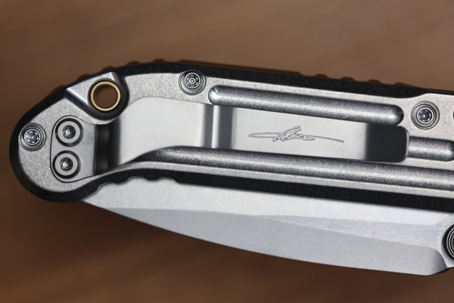 MICROTECH MARFIONE SELECT LUDT RAM-LOK W/ GROOVED TITANIUM HANDLES & BRONZE ACCENTS & STONEWASH DROP POINT 1135RLG-10MS1