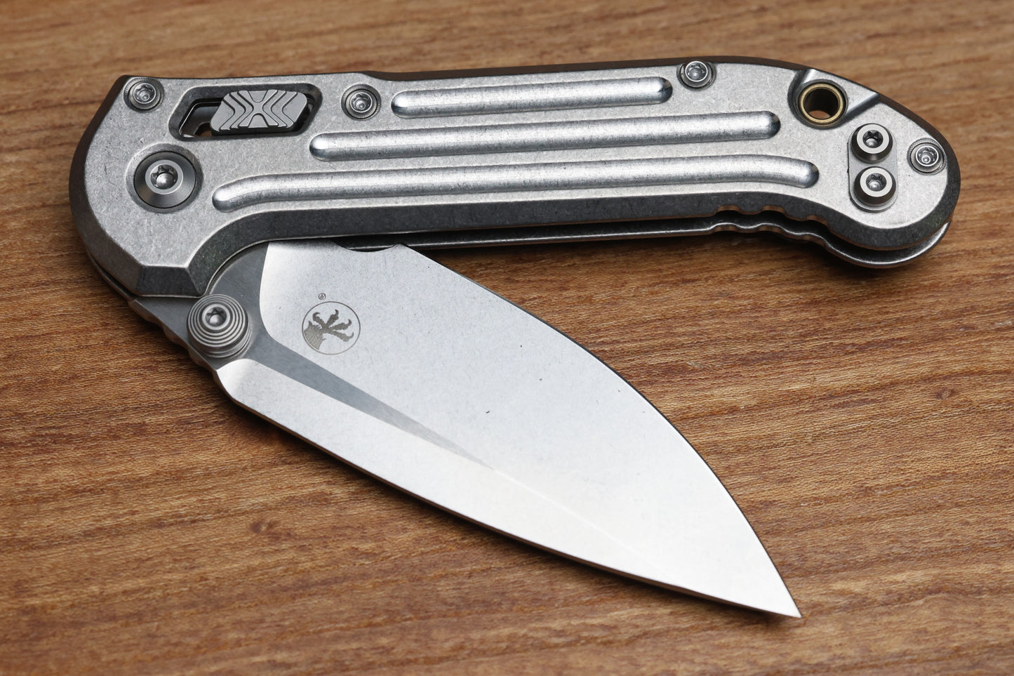 MICROTECH MARFIONE SELECT LUDT RAM-LOK W/ GROOVED TITANIUM HANDLES & BRONZE ACCENTS & STONEWASH DROP POINT 1135RLG-10MS1