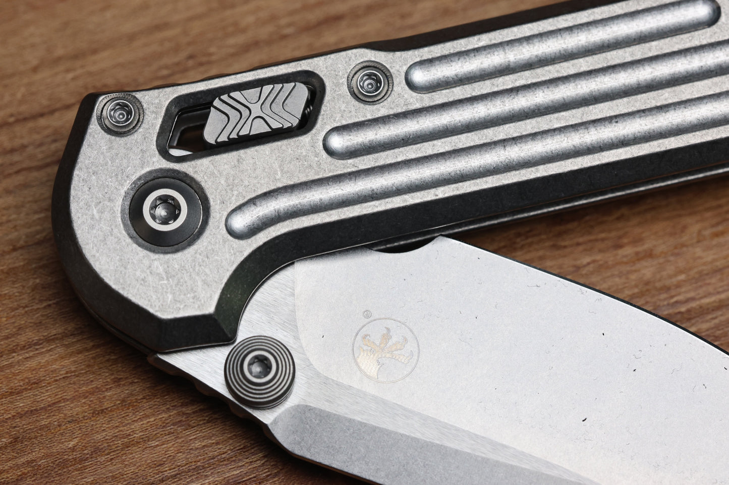 MICROTECH MARFIONE SELECT LUDT RAM-LOK W/ GROOVED TITANIUM HANDLES & BRONZE ACCENTS & STONEWASH DROP POINT 1135RLG-10MS1