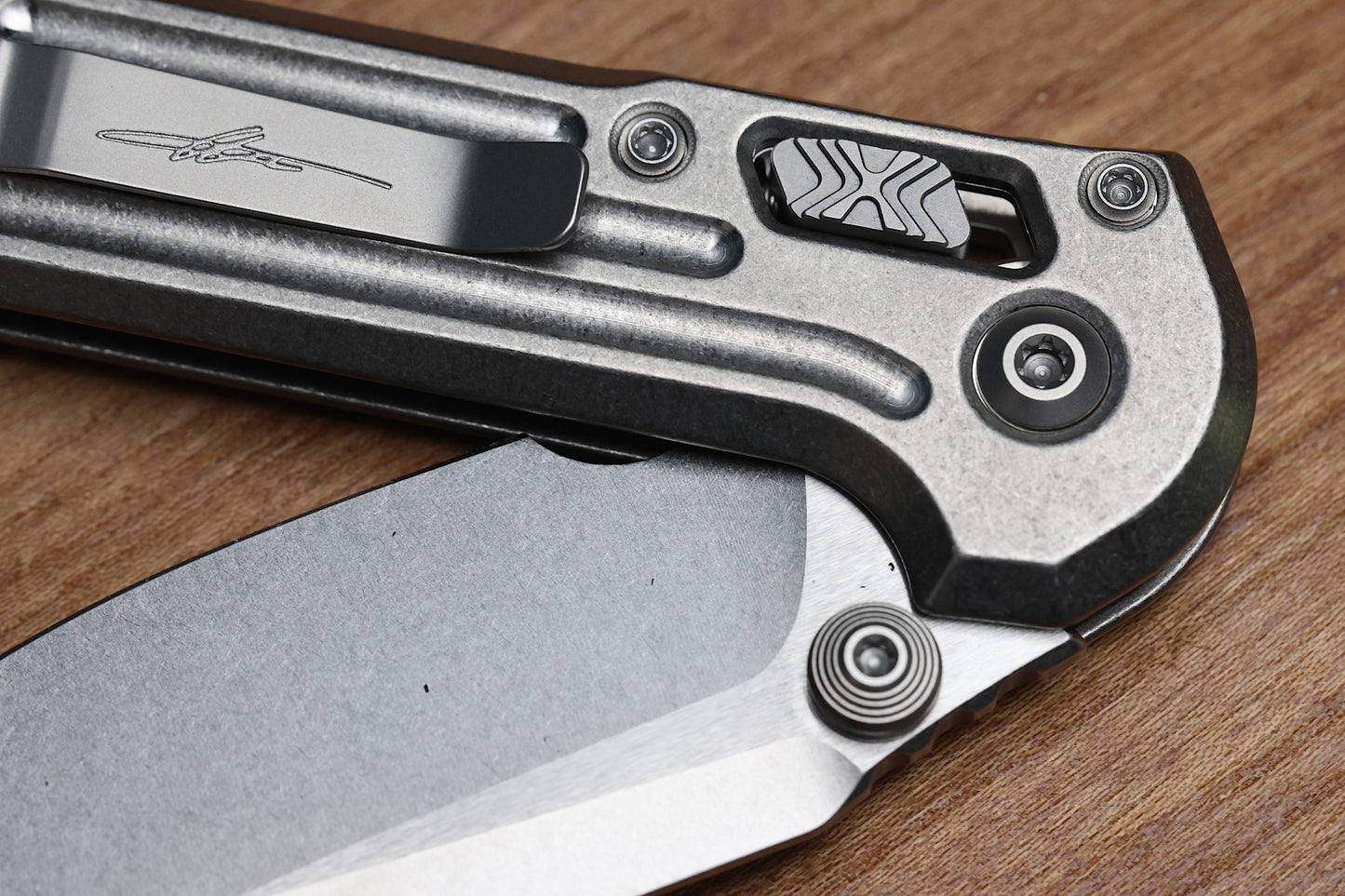 MICROTECH MARFIONE SELECT LUDT RAM-LOK W/ GROOVED TITANIUM HANDLES & BRONZE ACCENTS & STONEWASH DROP POINT 1135RLG-10MS1
