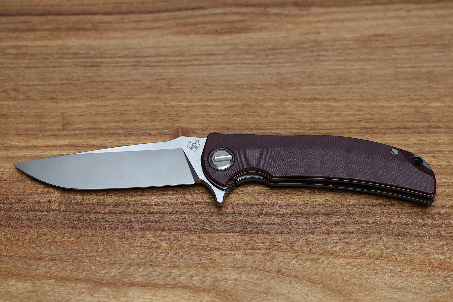 SHIROGOROV “LIMITED EDITION” RJ MARTIN DESIGN SOFT OVERKILL – M398 BLADE – MAROON CANVAS MICARTA HANDLE – RBS