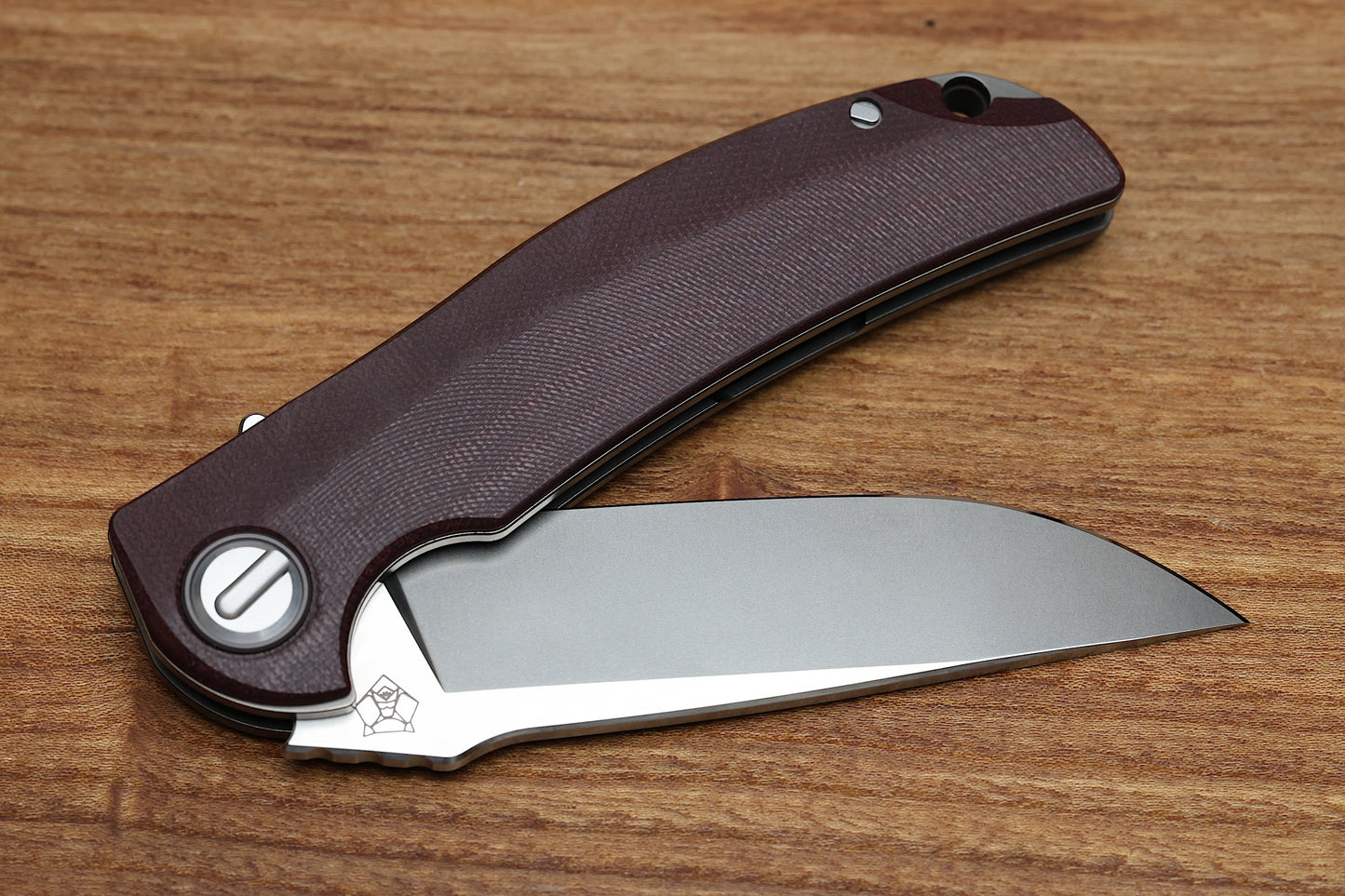 SHIROGOROV “LIMITED EDITION” RJ MARTIN DESIGN SOFT OVERKILL – M398 BLADE – MAROON CANVAS MICARTA HANDLE – RBS