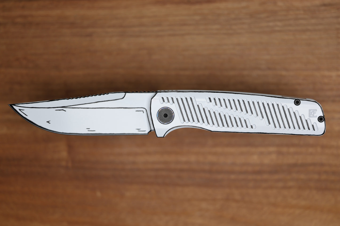 CUSTOM KNIFE FACTORY YETI GNOME 2.0 WHITE CEL SHADE TITANIUM & M398
