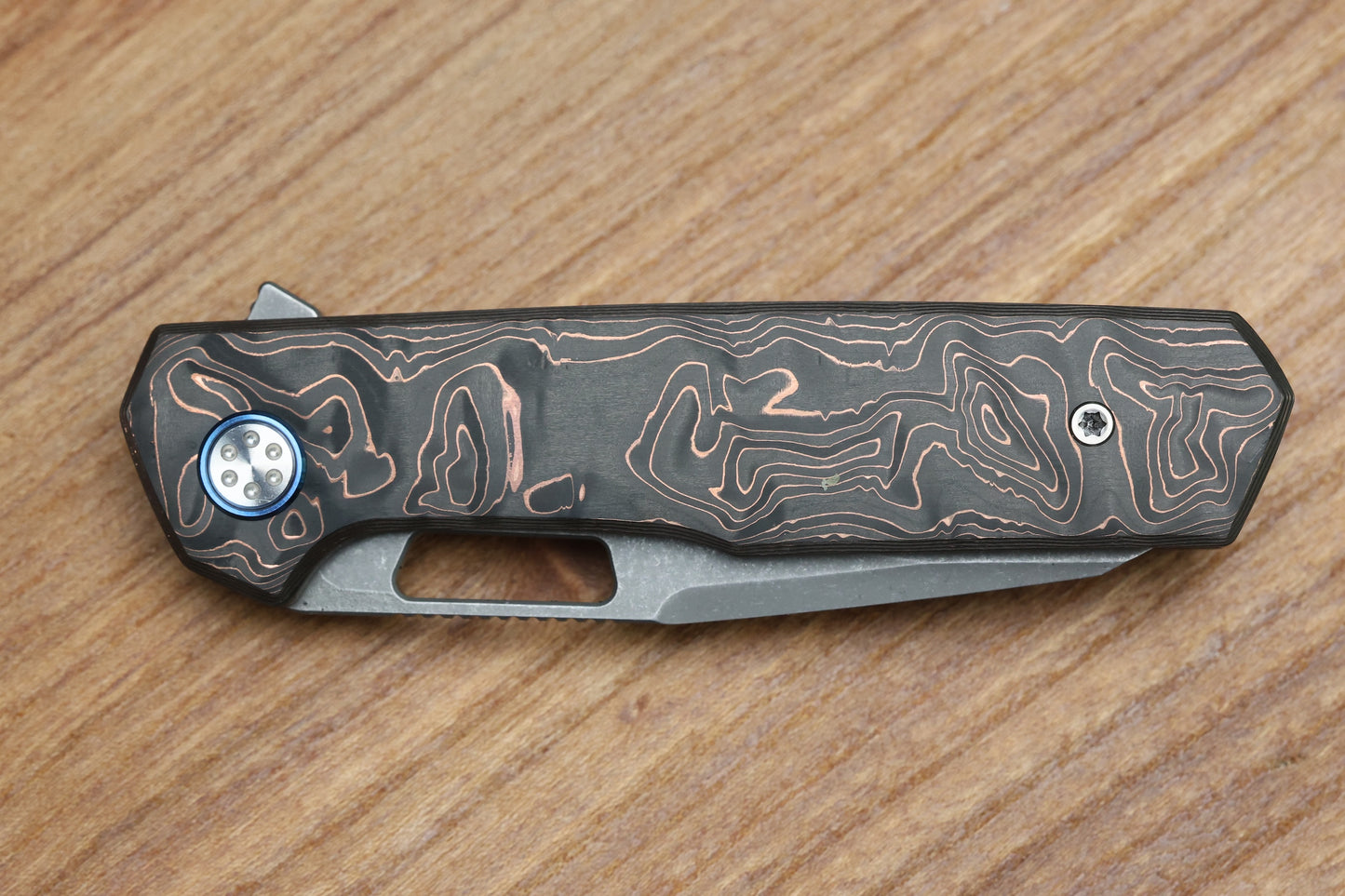 MECHFORCE KNIVES OESER NEBO V2 COPPER FLOW CARBON FIBER HANDLES & ELMAX