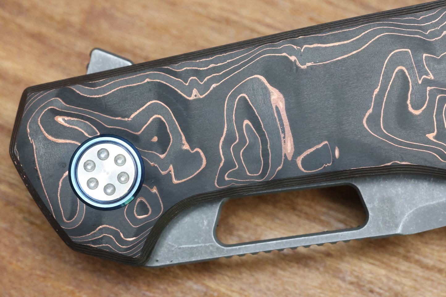 MECHFORCE KNIVES OESER NEBO V2 COPPER FLOW CARBON FIBER HANDLES & ELMAX