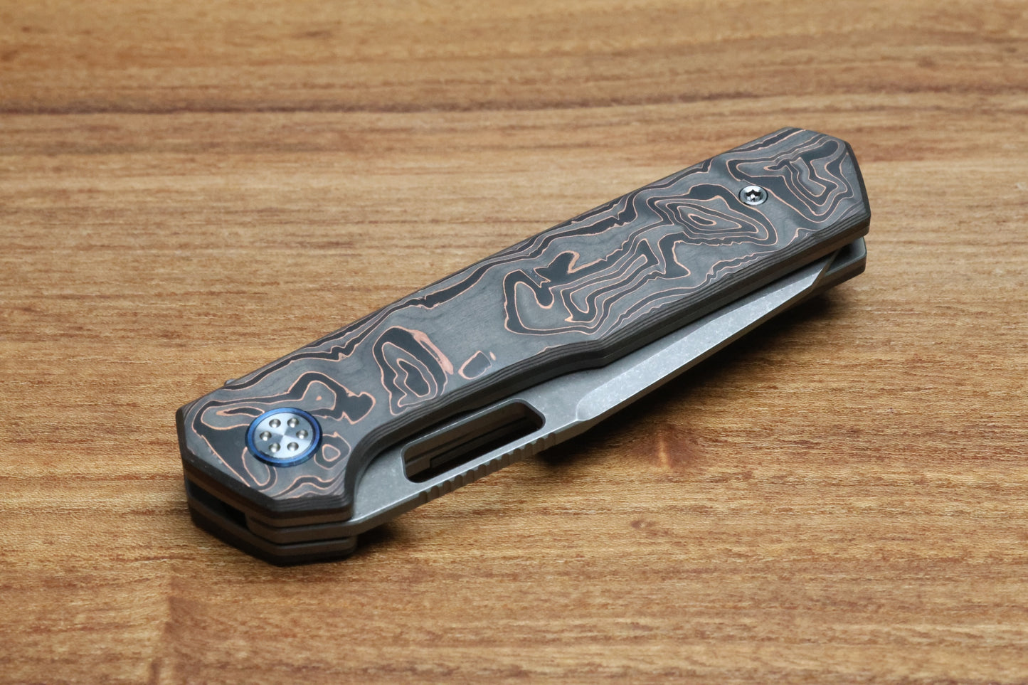 MECHFORCE KNIVES OESER NEBO V2 COPPER FLOW CARBON FIBER HANDLES & ELMAX