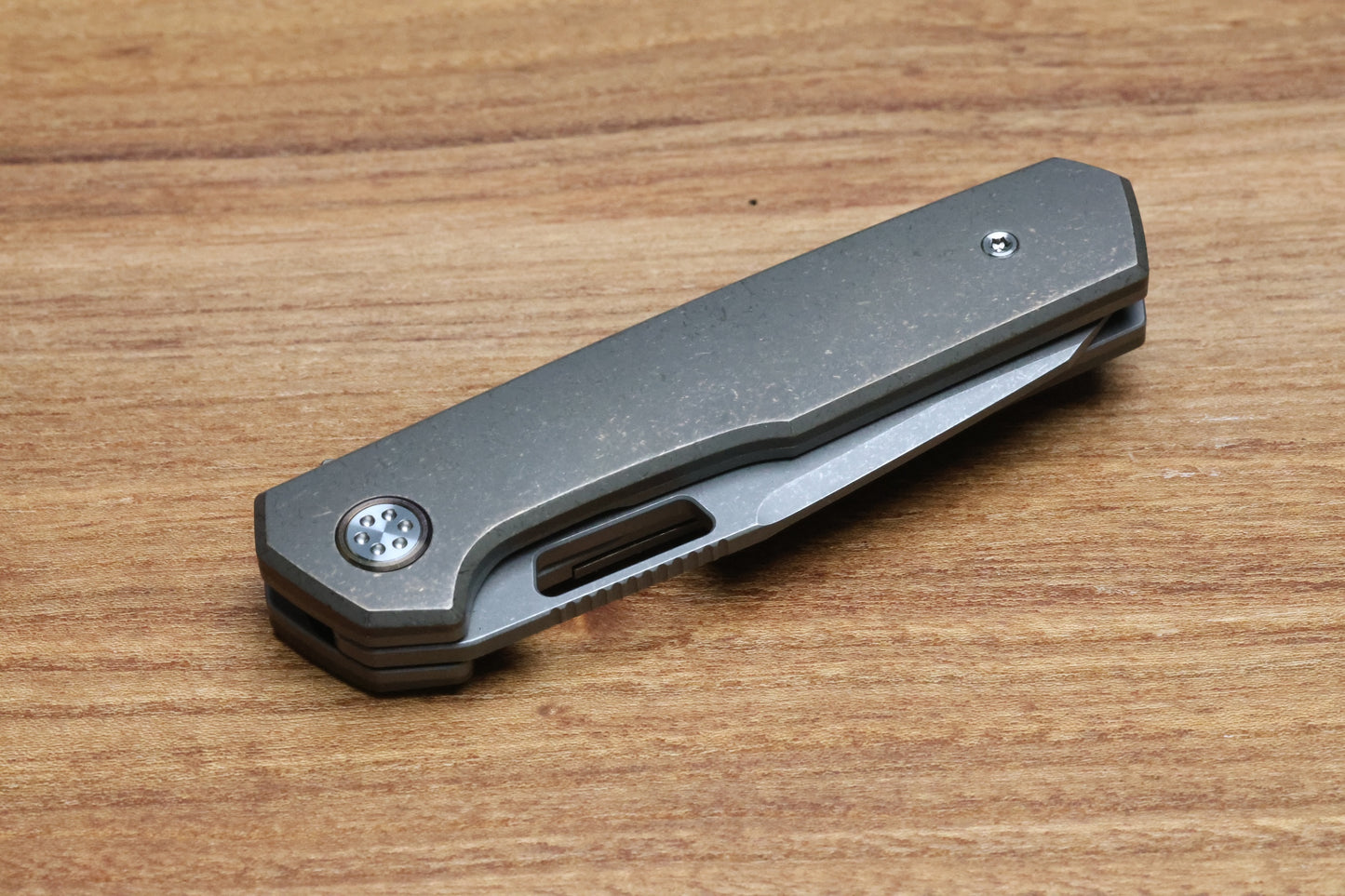 MECHFORCE KNIVES OESER NEBO V2 TUMBLED BRONZE TITANIUM HANDLES & ELMAX