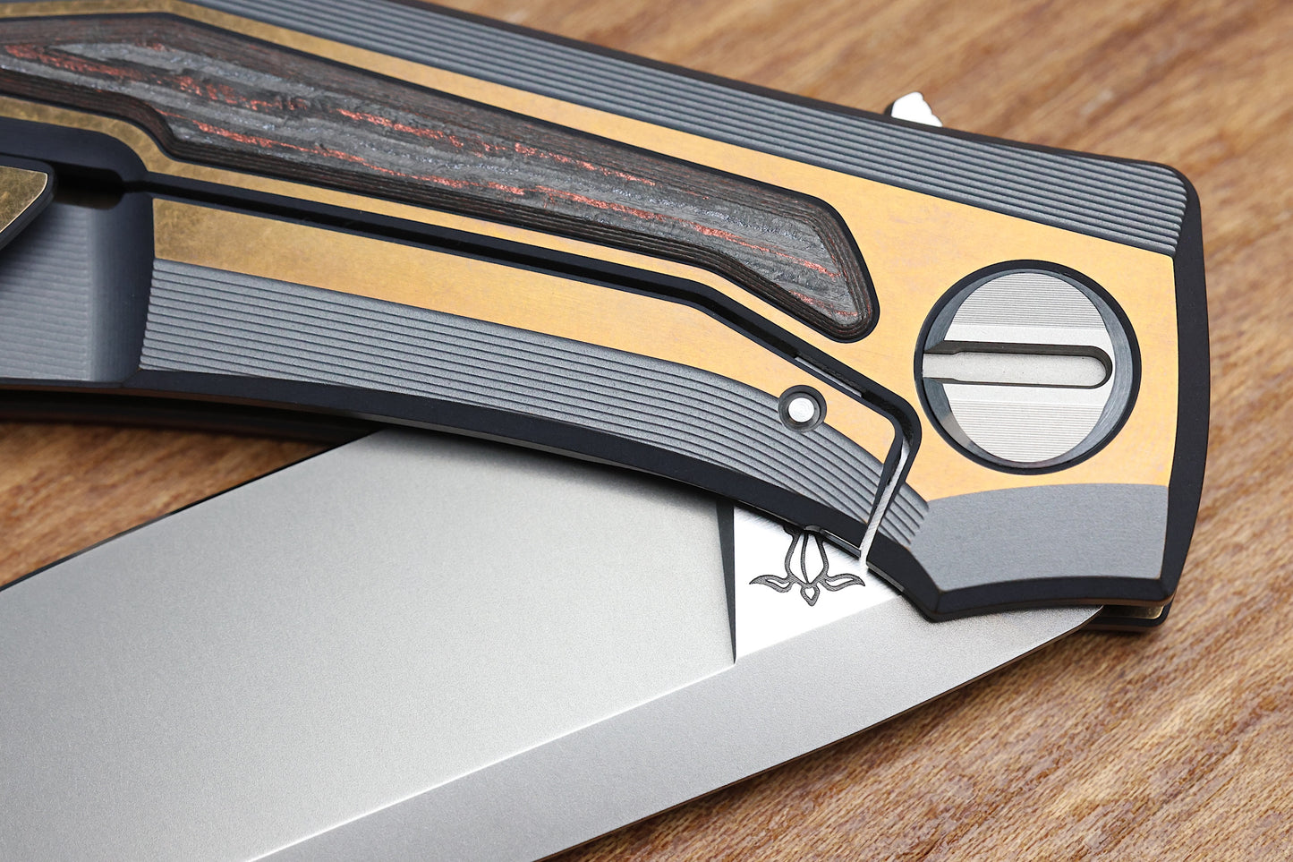 SHIROGOROV KNIVES MOLTEN KMP (RKMP) - S90V BLADE - TITANIUM/LAVA & ASH CARBOTI HANDLE - SRRBS (CHARLES MARLOWE DESIGN)