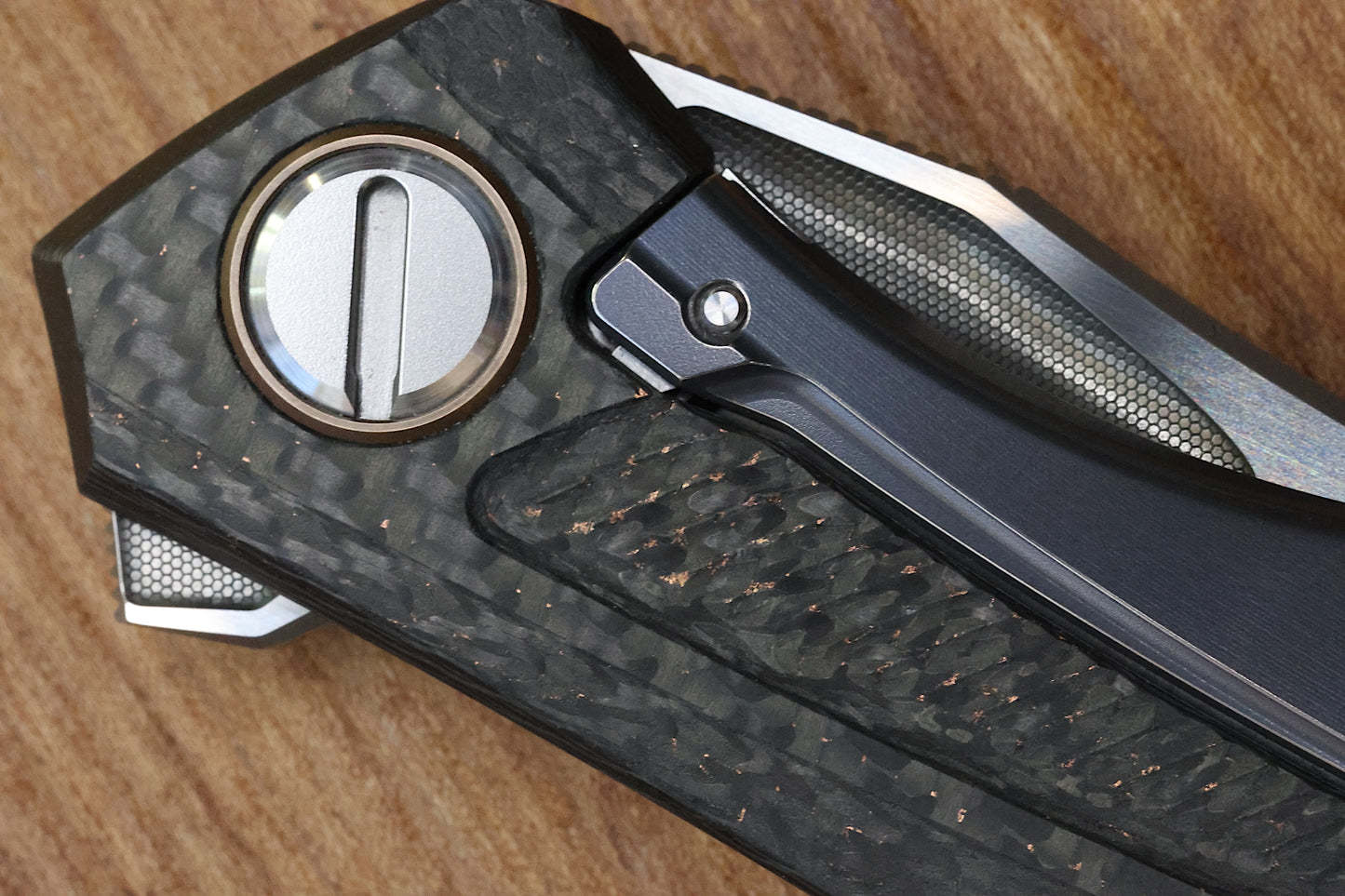 SHIROGOROV CUSTOM DIVISION QUANTUM BRONZE – LIGHTNING STRIKE CARBON FIBER HANDLES – VANADIS 10 BLADE – RBS