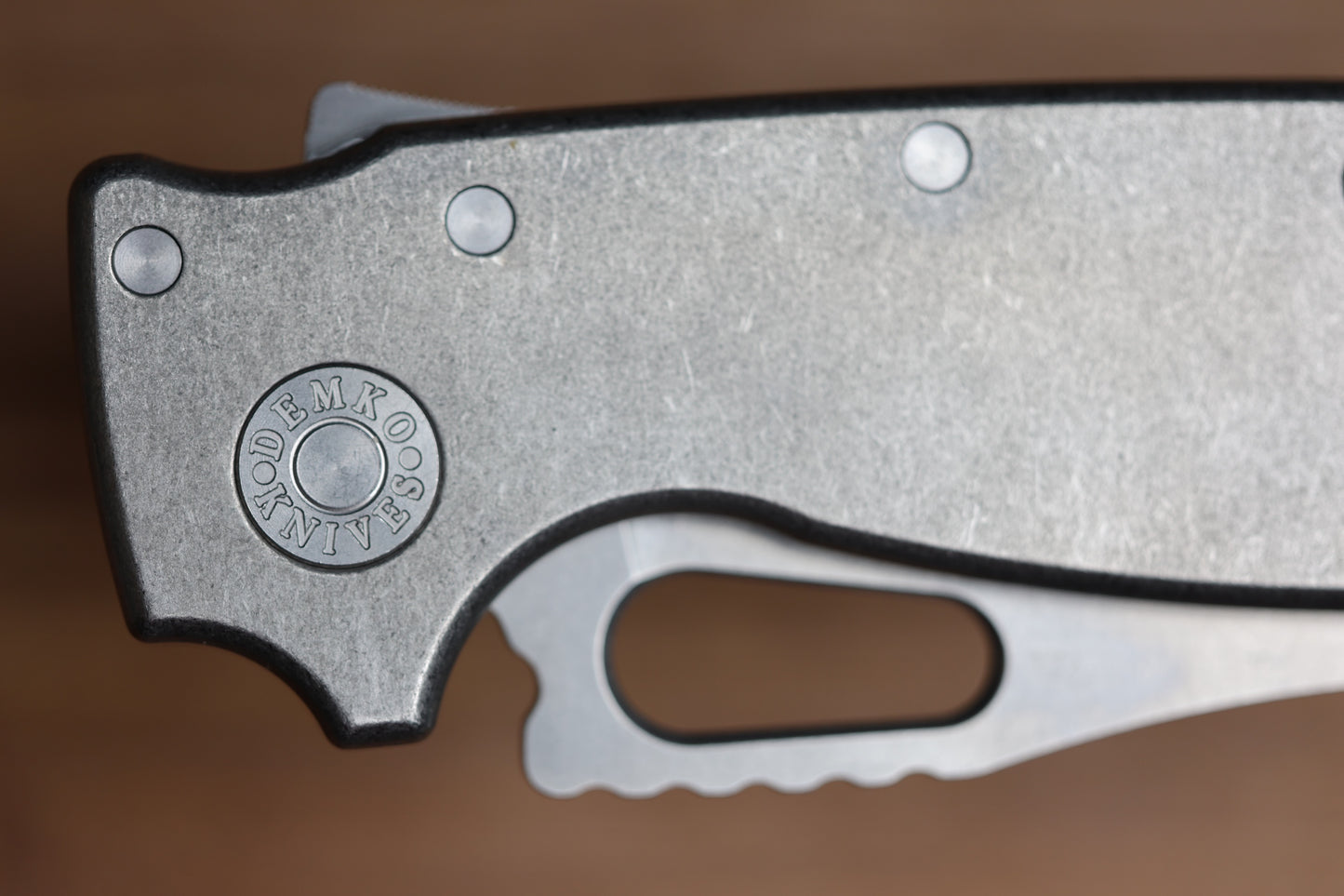 DEMKO KNIVES SHARK-A-TAC SMOOTH TITANIUM HANDLES W/ SPIKE BREAKER & MAGNACUT BLADE