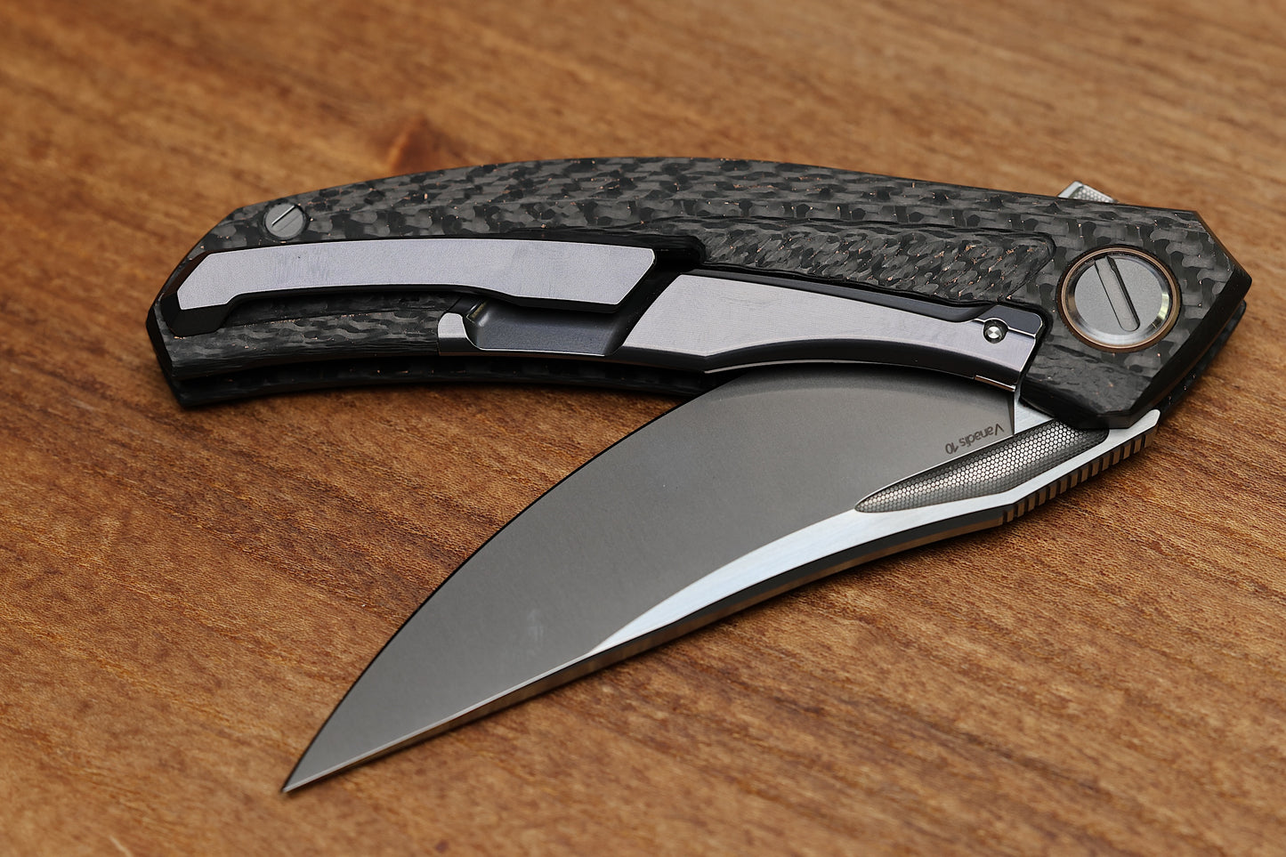 SHIROGOROV CUSTOM DIVISION QUANTUM BRONZE – LIGHTNING STRIKE CARBON FIBER HANDLES – VANADIS 10 BLADE – RBS