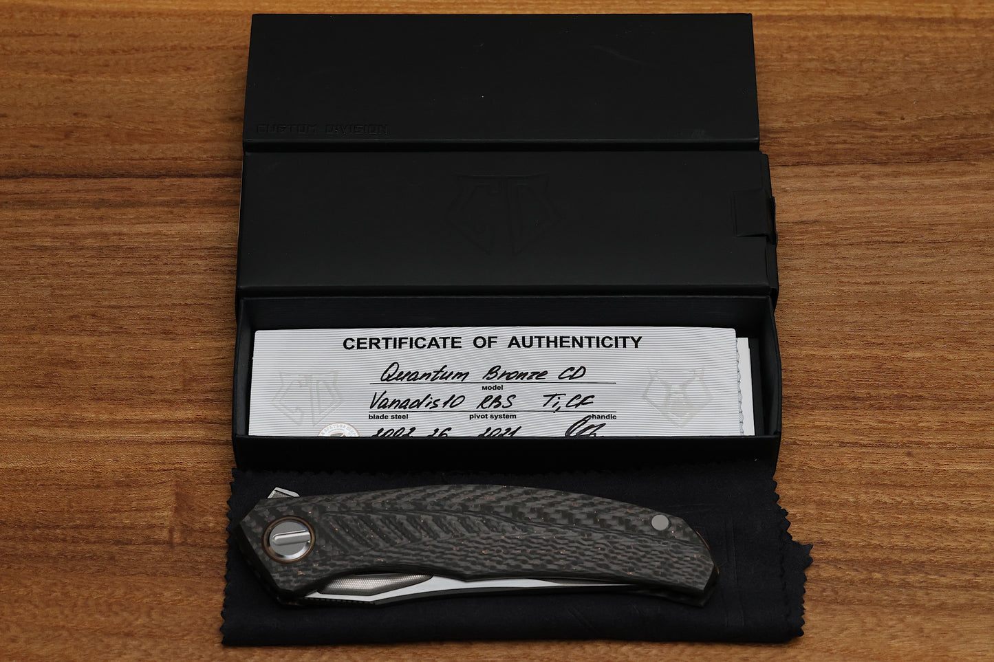 SHIROGOROV CUSTOM DIVISION QUANTUM BRONZE – LIGHTNING STRIKE CARBON FIBER HANDLES – VANADIS 10 BLADE – RBS