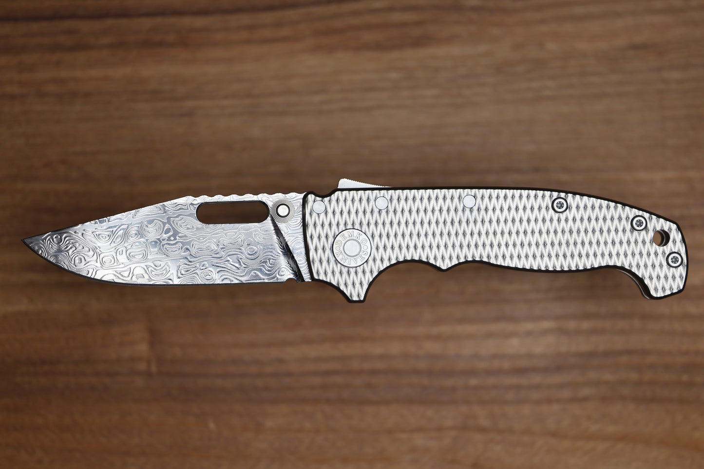 DEMKO KNIVES AD20I SLIM W/ TEXTURED TITANIUM HANDLES & POLISHED YGGDRASIL DAMASTEEL