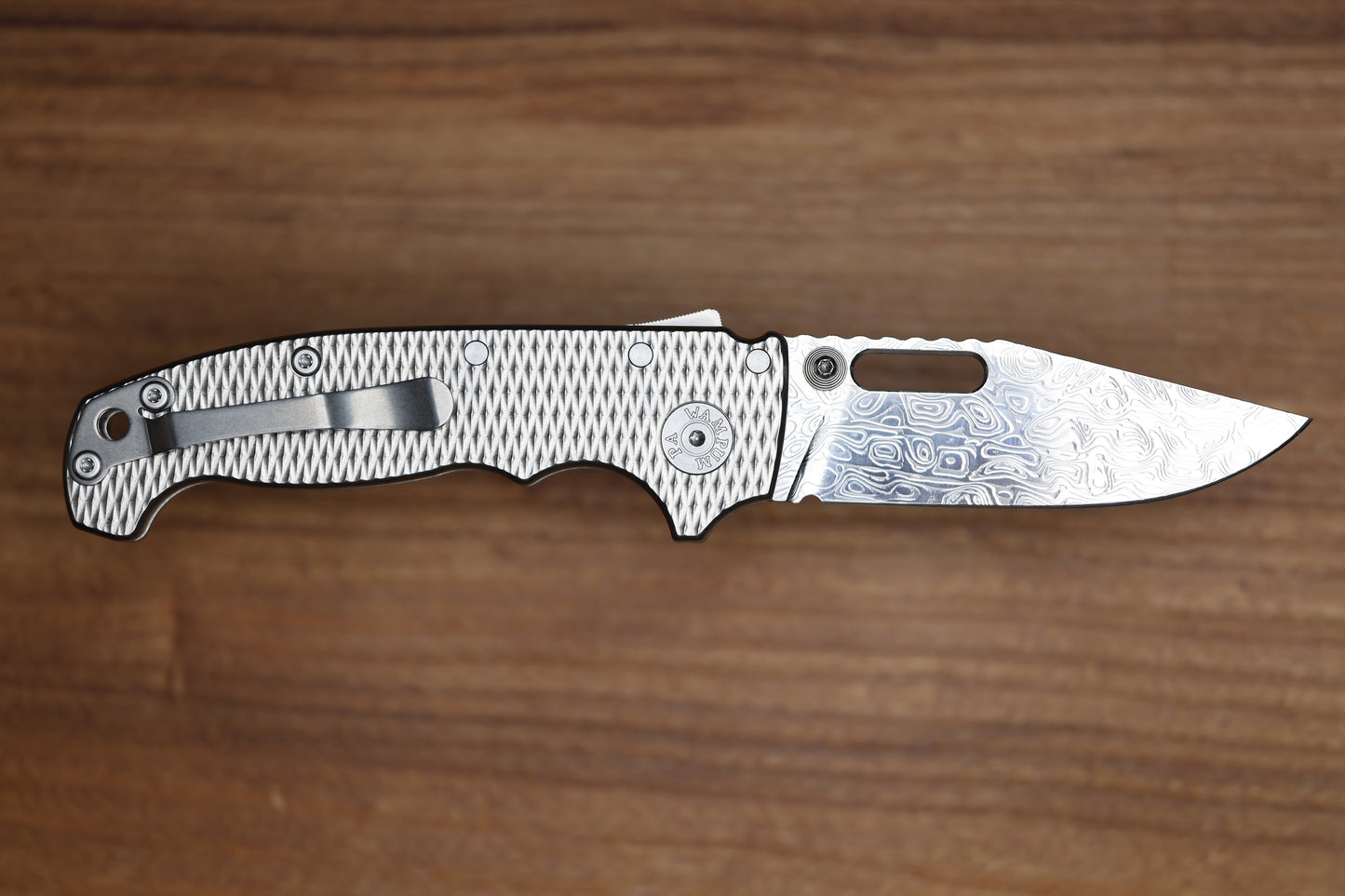DEMKO KNIVES AD20I SLIM W/ TEXTURED TITANIUM HANDLES & POLISHED YGGDRASIL DAMASTEEL
