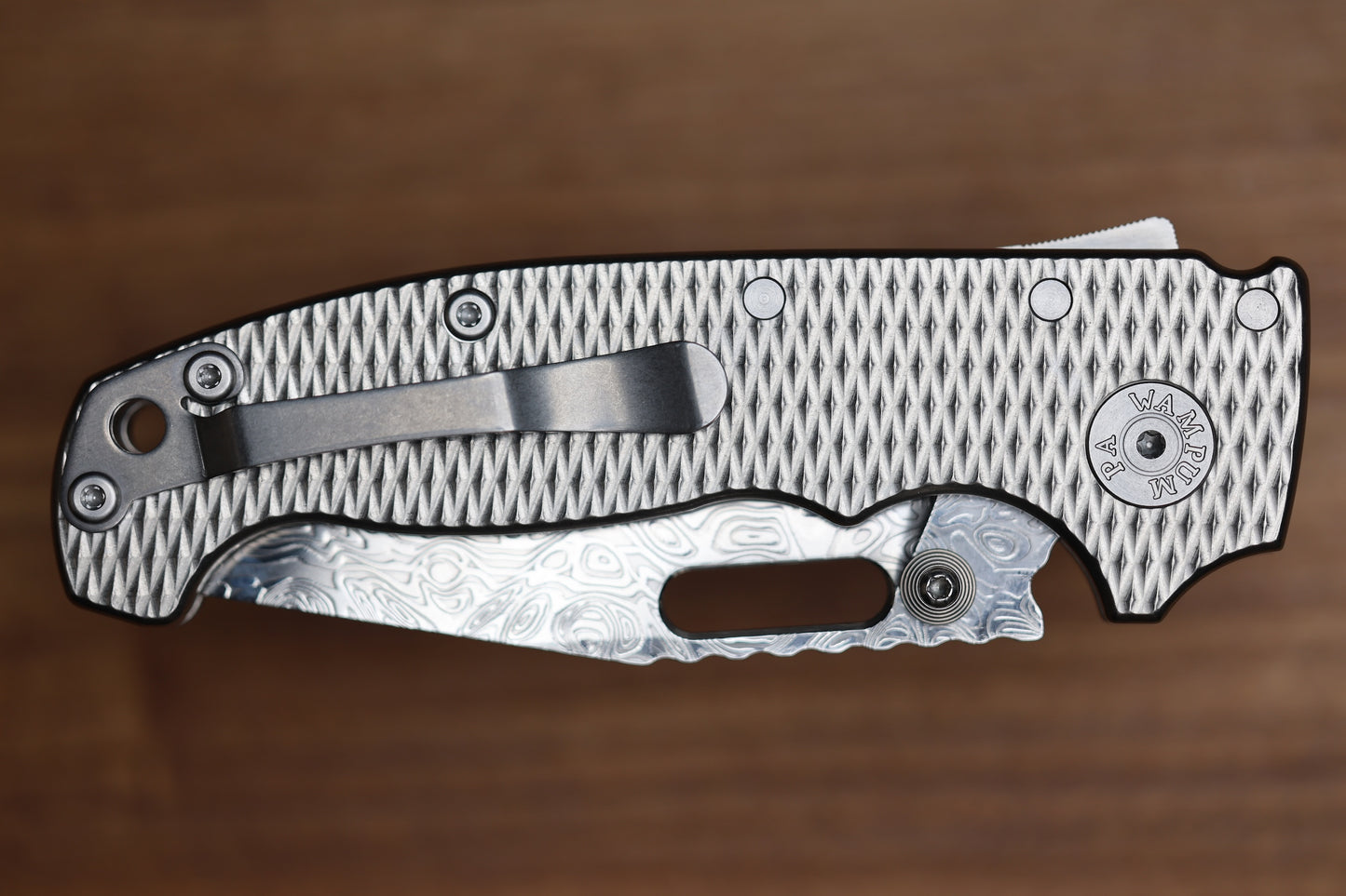 DEMKO KNIVES AD20I SLIM W/ TEXTURED TITANIUM HANDLES & POLISHED YGGDRASIL DAMASTEEL