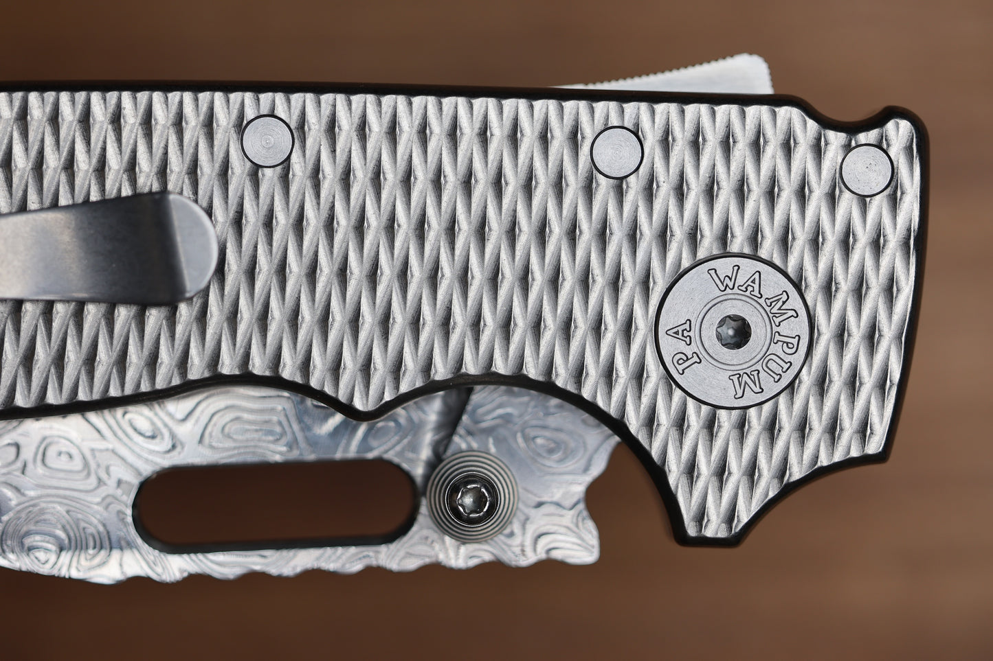 DEMKO KNIVES AD20I SLIM W/ TEXTURED TITANIUM HANDLES & POLISHED YGGDRASIL DAMASTEEL