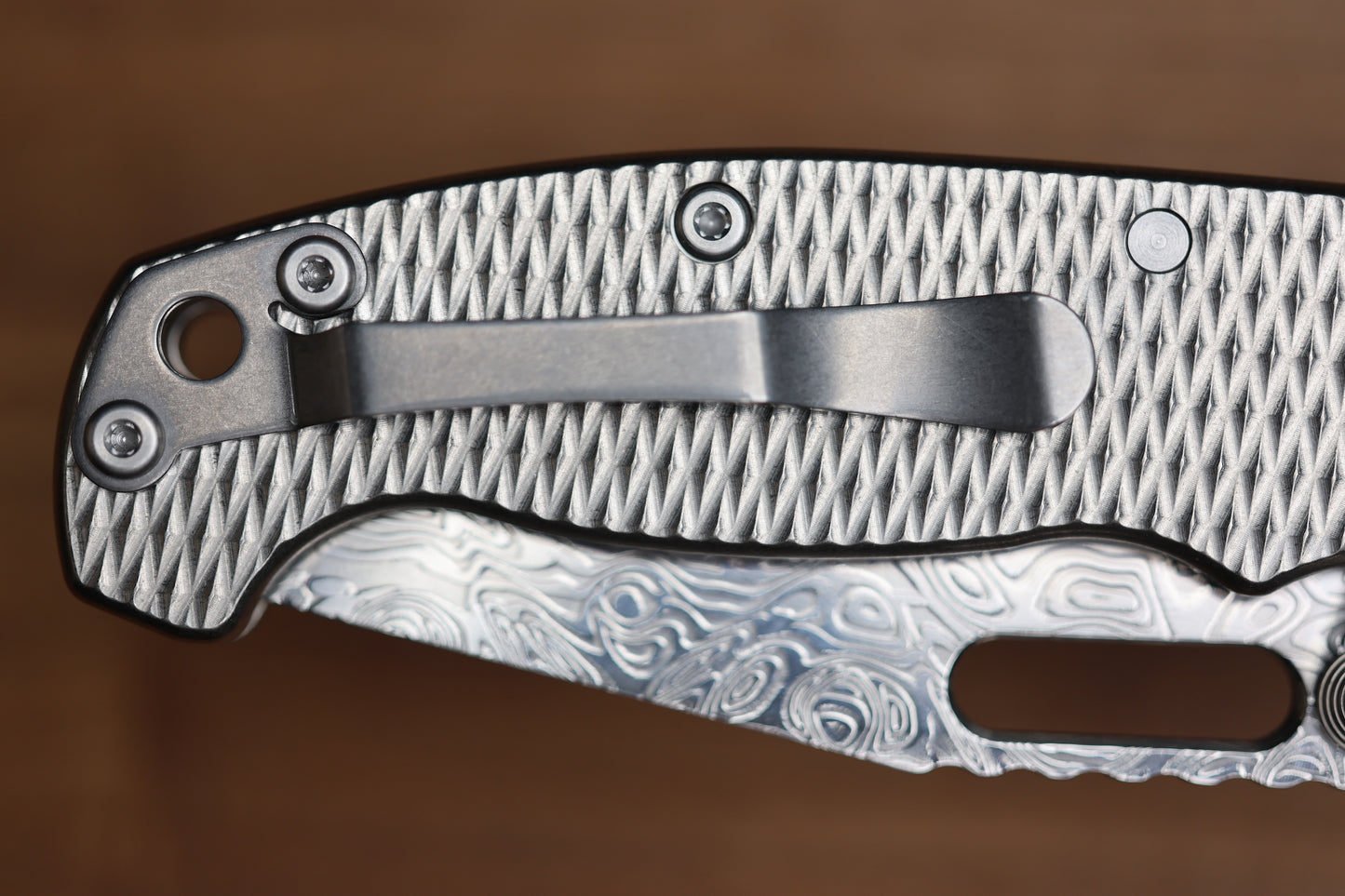 DEMKO KNIVES AD20I SLIM W/ TEXTURED TITANIUM HANDLES & POLISHED YGGDRASIL DAMASTEEL