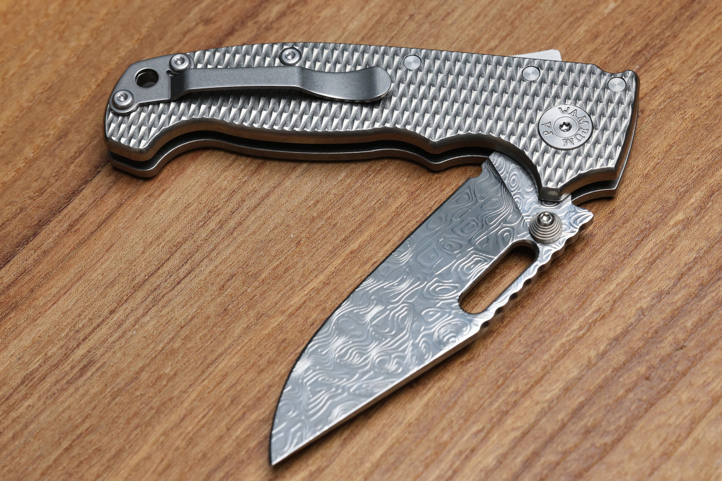 DEMKO KNIVES AD20I SLIM W/ TEXTURED TITANIUM HANDLES & POLISHED YGGDRASIL DAMASTEEL