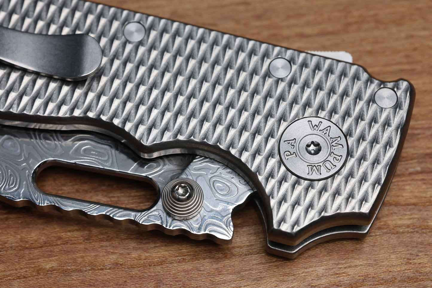 DEMKO KNIVES AD20I SLIM W/ TEXTURED TITANIUM HANDLES & POLISHED YGGDRASIL DAMASTEEL