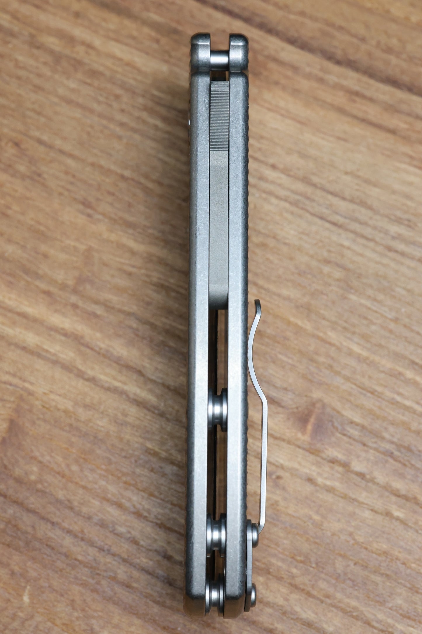 DEMKO KNIVES AD20I SLIM W/ TEXTURED TITANIUM HANDLES & POLISHED YGGDRASIL DAMASTEEL