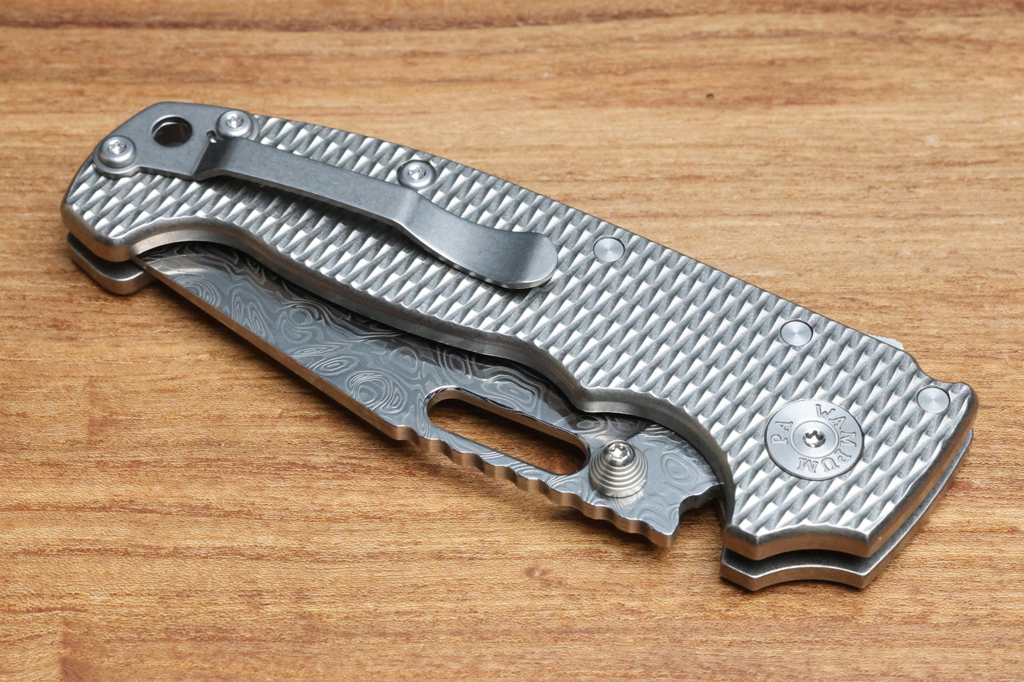 DEMKO KNIVES AD20I SLIM W/ TEXTURED TITANIUM HANDLES & POLISHED YGGDRASIL DAMASTEEL