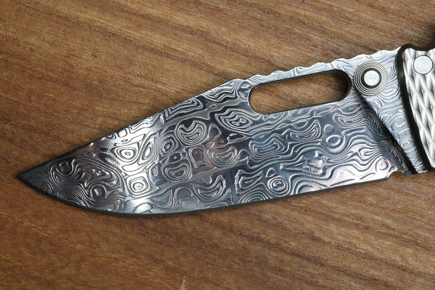 DEMKO KNIVES AD20I SLIM W/ TEXTURED TITANIUM HANDLES & POLISHED YGGDRASIL DAMASTEEL