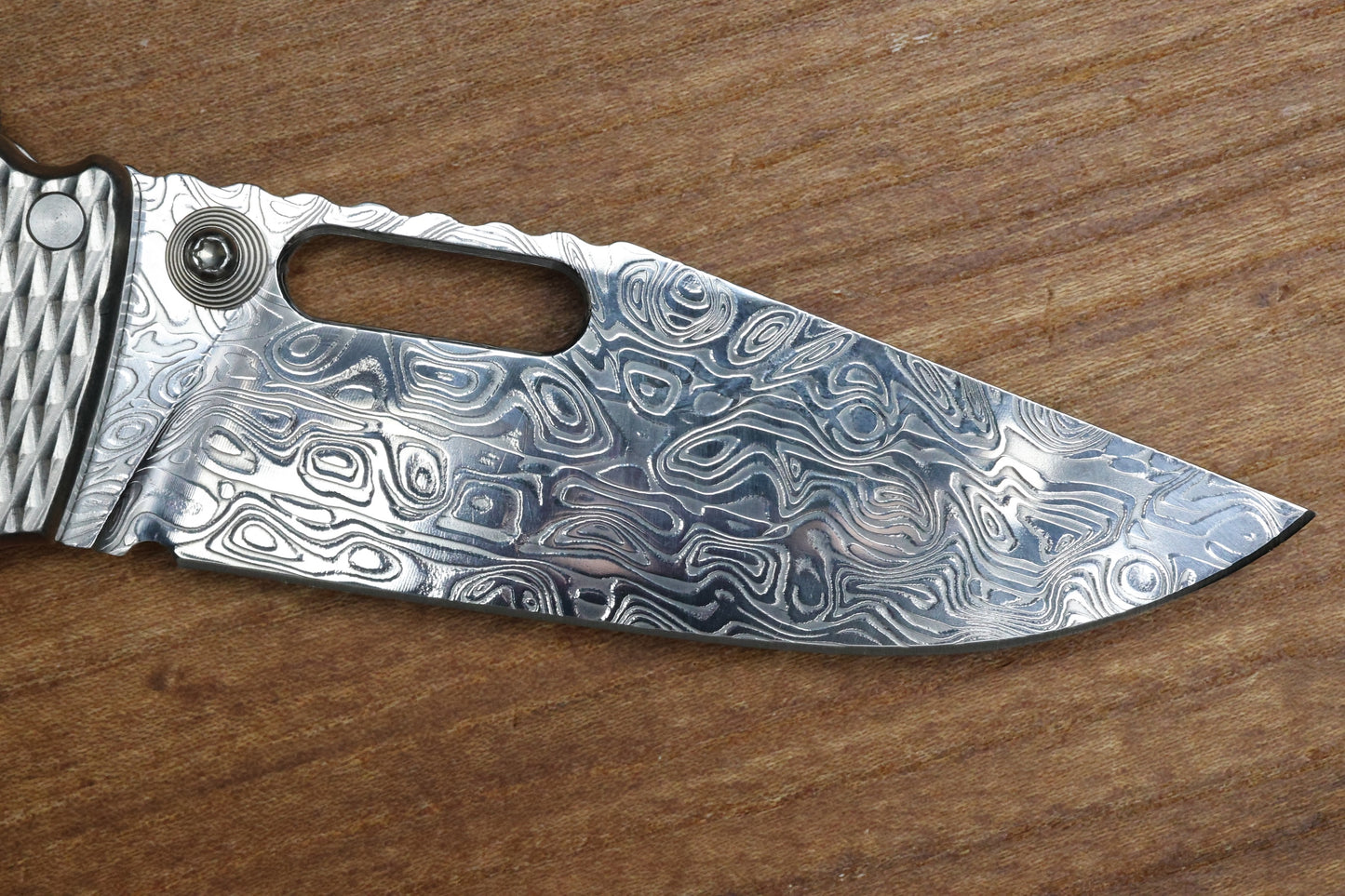 DEMKO KNIVES AD20I SLIM W/ TEXTURED TITANIUM HANDLES & POLISHED YGGDRASIL DAMASTEEL