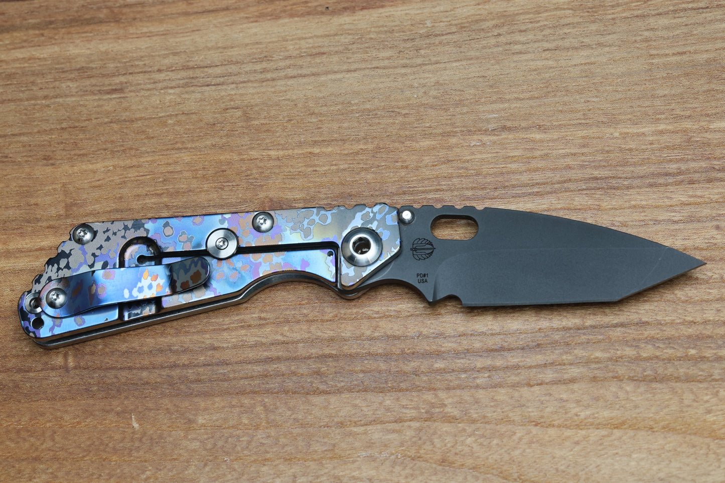 STRIDER KNIVES SNG PD#1 CLIP POINT BLADE, PARTIZAN CAMO TITANIUM HANDLE W/PARTIZAN CAMO CLIP