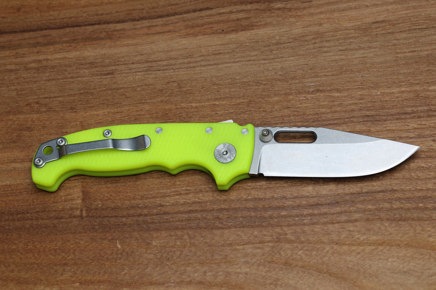 DEMKO KNIVES MG AD20S W/ TEXTURED DAY GLOW G10 HANDLES & 20CV CLIP POINT