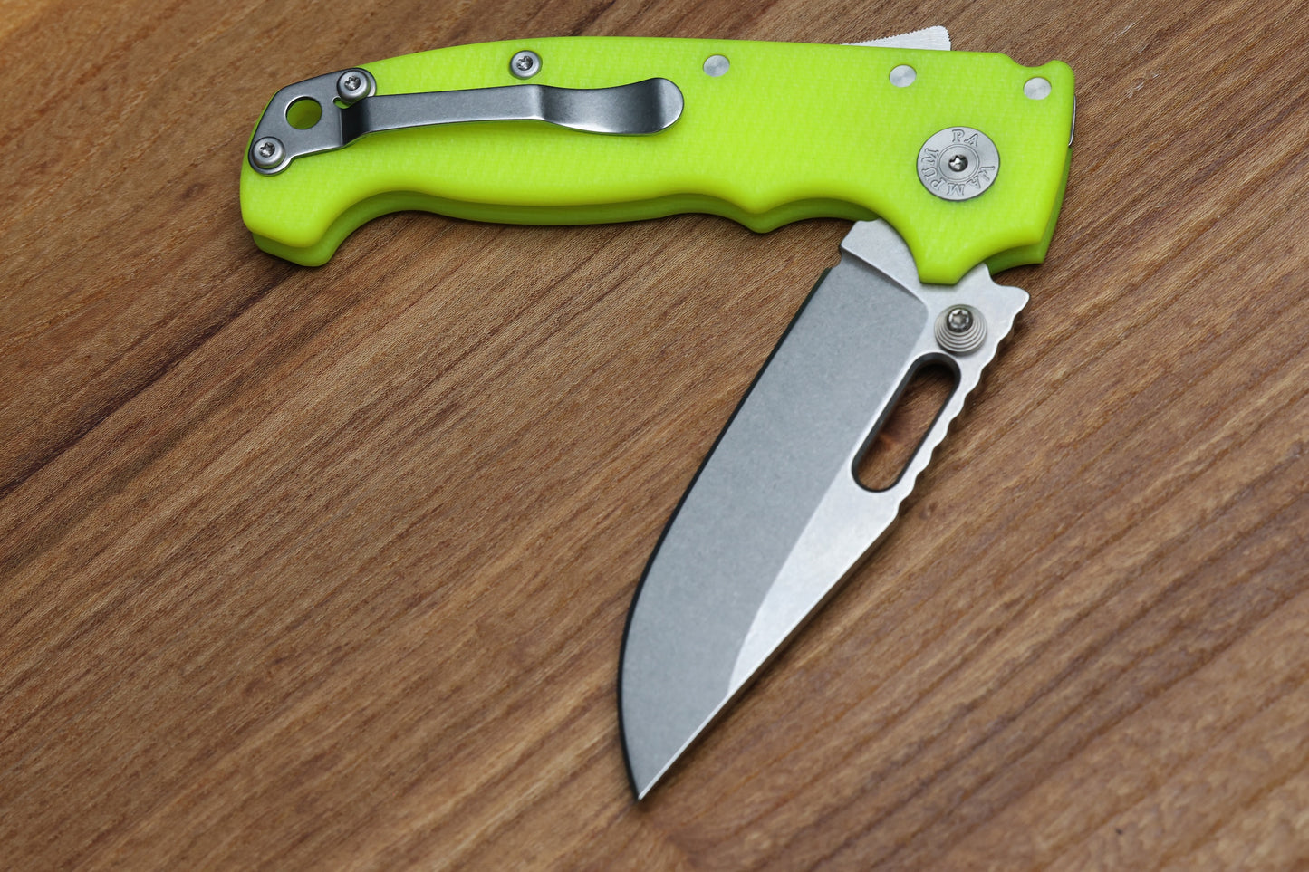 DEMKO KNIVES MG AD20S W/ TEXTURED DAY GLOW G10 HANDLES & 20CV CLIP POINT