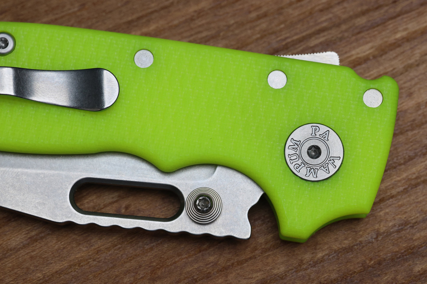 DEMKO KNIVES MG AD20S W/ TEXTURED DAY GLOW G10 HANDLES & 20CV CLIP POINT
