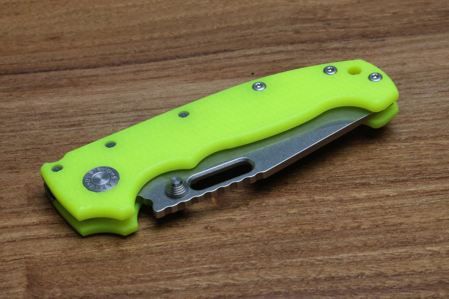 DEMKO KNIVES MG AD20S W/ TEXTURED DAY GLOW G10 HANDLES & 20CV CLIP POINT