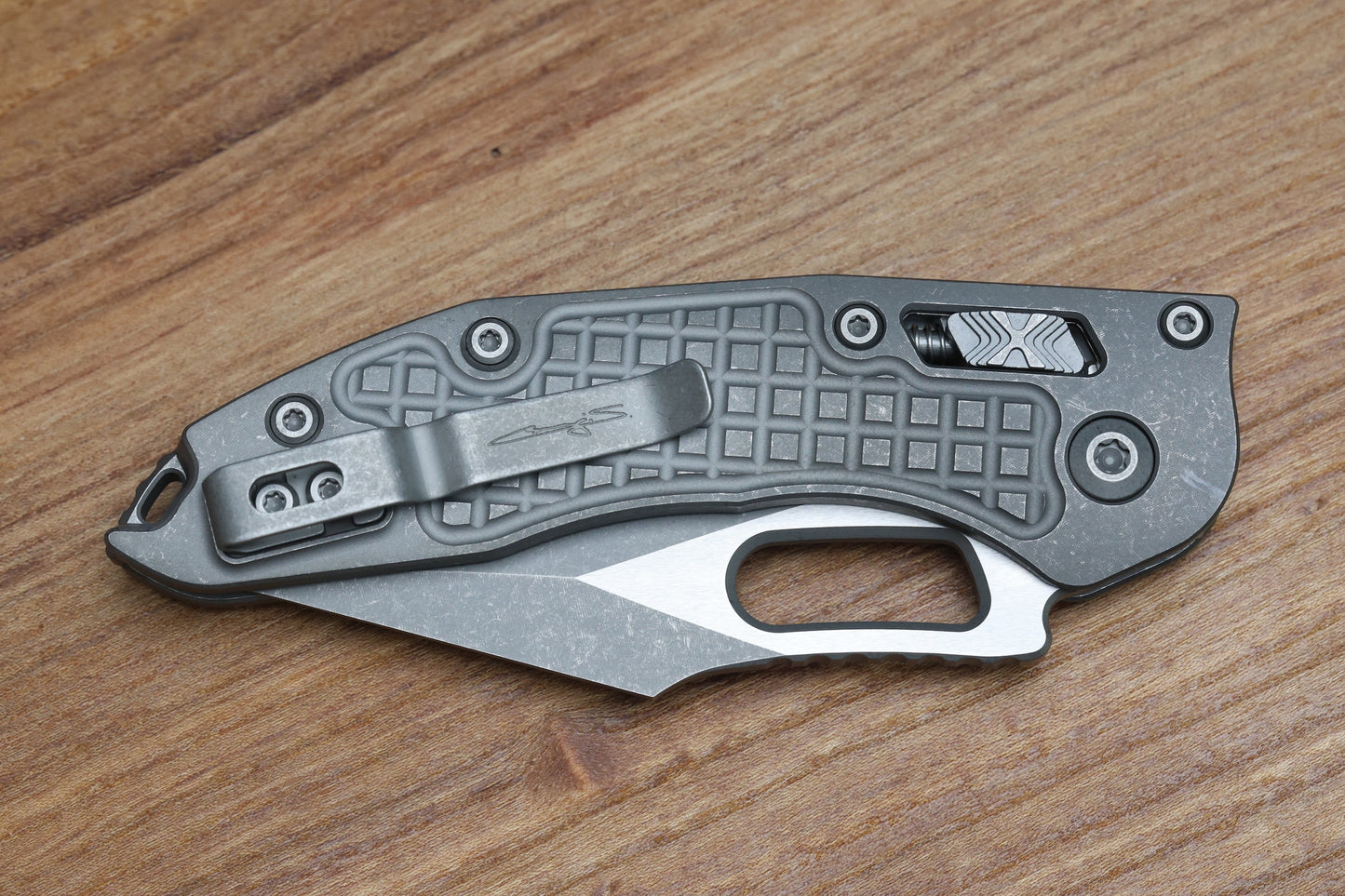 MICROTECH KNIVES "MARFIONE SELECT" STITCH - RAM-LOK APOCALYPTIC FINISH FRAG PATTERN TITANIUM 169RL-10APFRMS1