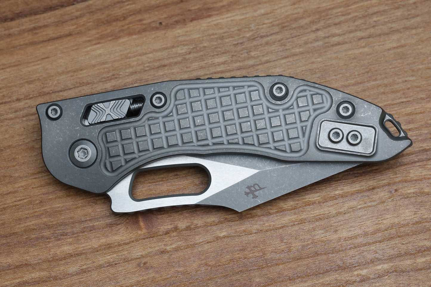 MICROTECH KNIVES "MARFIONE SELECT" STITCH - RAM-LOK APOCALYPTIC FINISH FRAG PATTERN TITANIUM 169RL-10APFRMS1