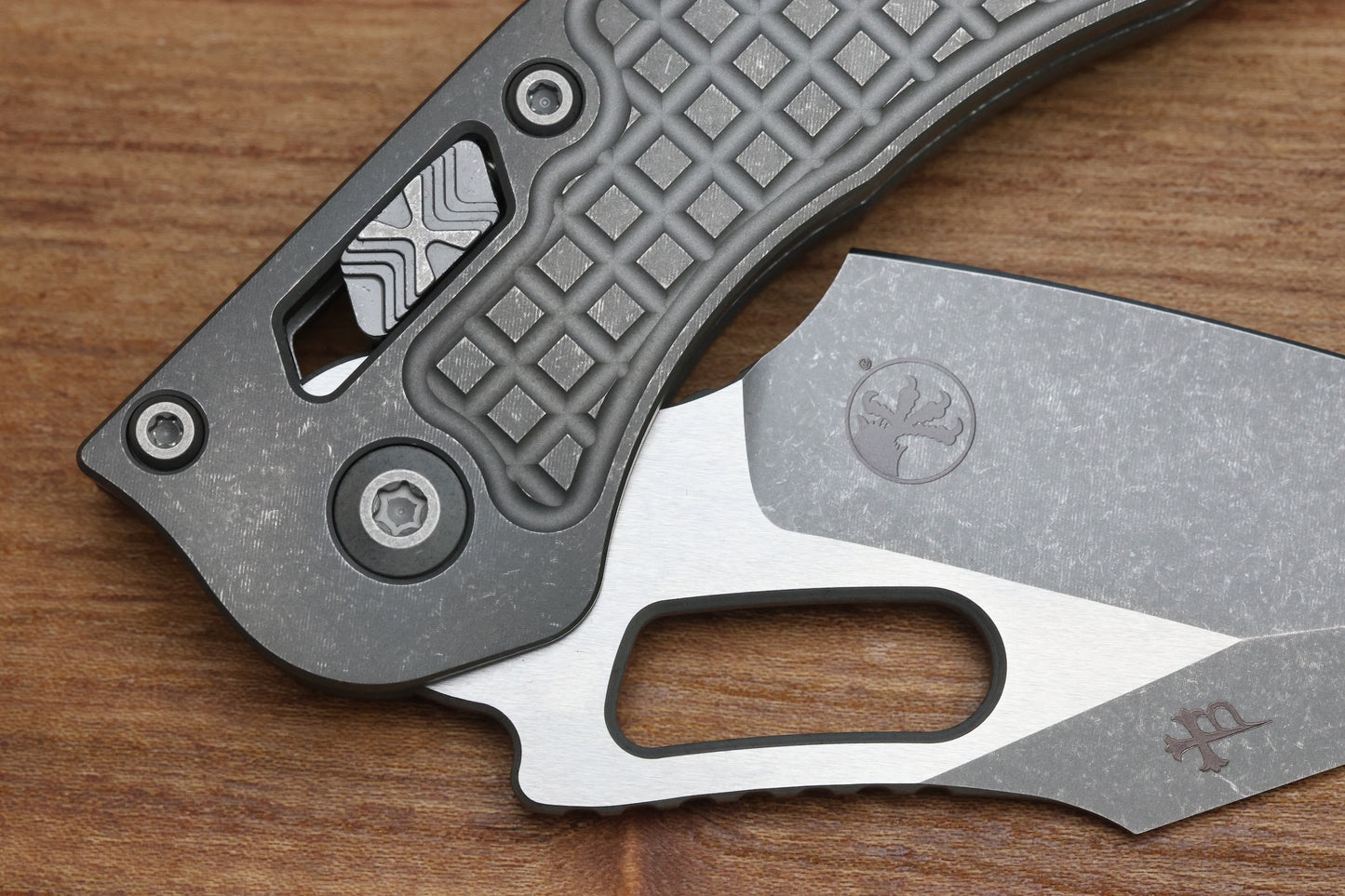 MICROTECH KNIVES "MARFIONE SELECT" STITCH - RAM-LOK APOCALYPTIC FINISH FRAG PATTERN TITANIUM 169RL-10APFRMS1