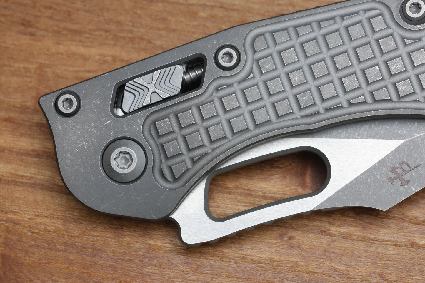 MICROTECH KNIVES "MARFIONE SELECT" STITCH - RAM-LOK APOCALYPTIC FINISH FRAG PATTERN TITANIUM 169RL-10APFRMS1