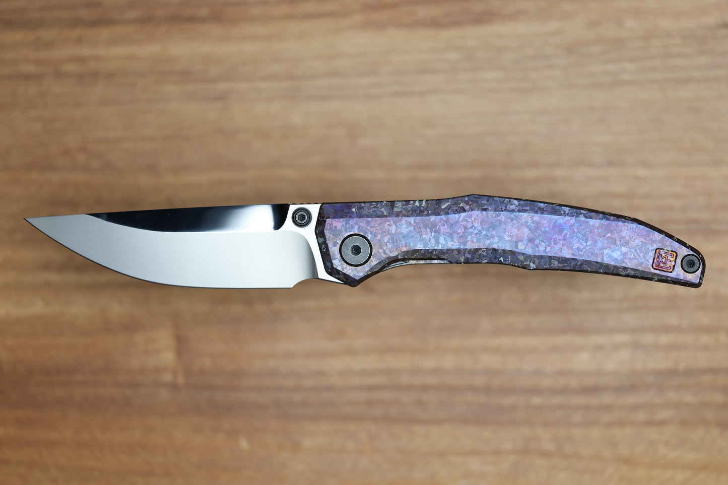CUSTOM KNIFE FACTORY TNT PURPLE CRYSTAL TITANIUM HANDLES M398 BLADE