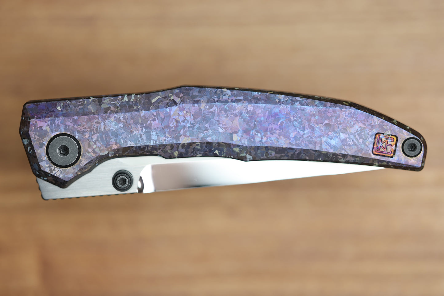 CUSTOM KNIFE FACTORY TNT PURPLE CRYSTAL TITANIUM HANDLES M398 BLADE