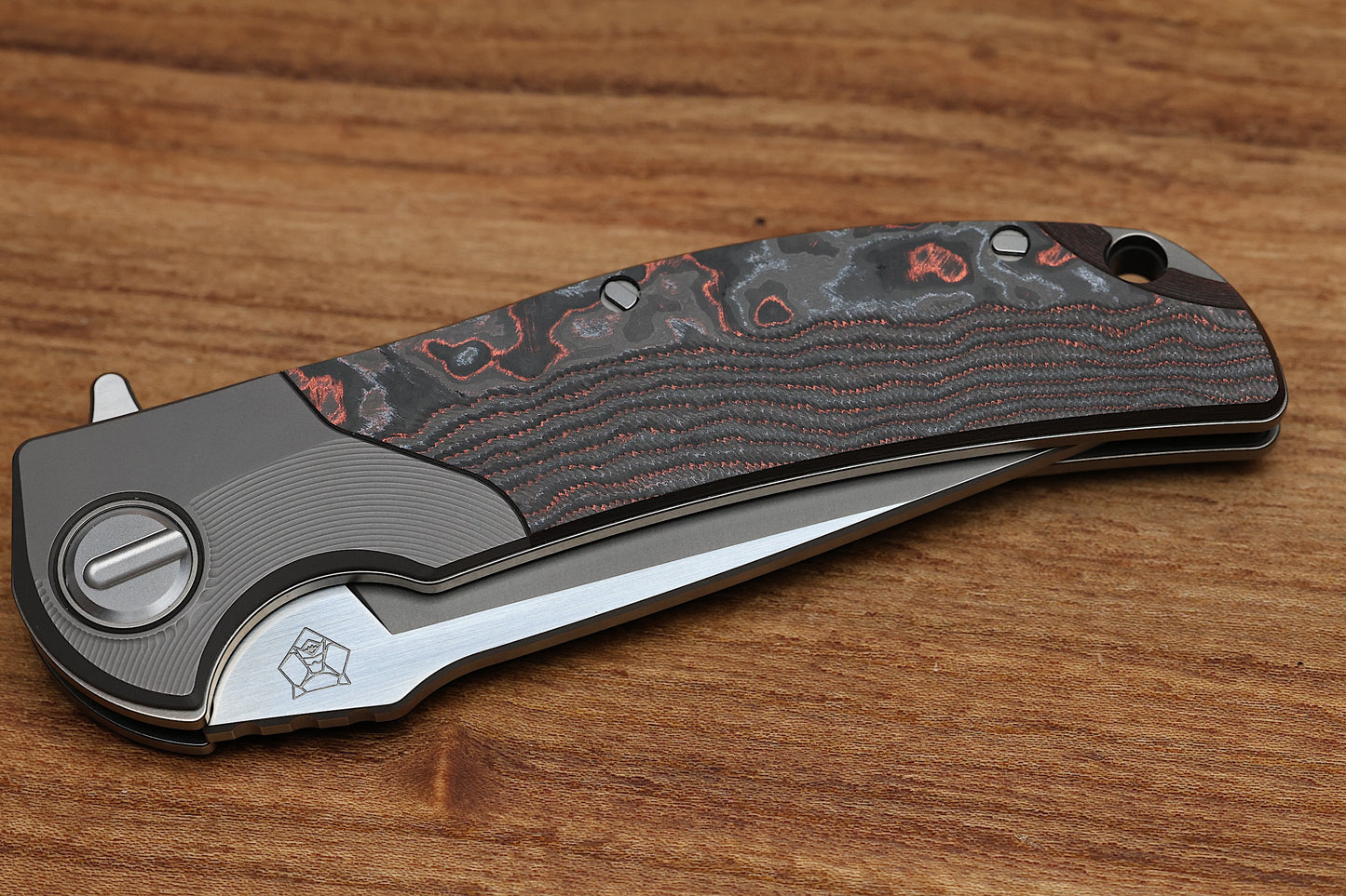 SHIROGOROV “LIMITED EDITION” RJ MARTIN DESIGN RQ36 – TITANIUM/LAVA & ASH CARBOTI HANDLE – S110V BLADE – SRRBS