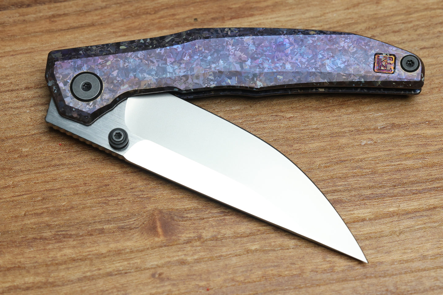 CUSTOM KNIFE FACTORY TNT PURPLE CRYSTAL TITANIUM HANDLES M398 BLADE