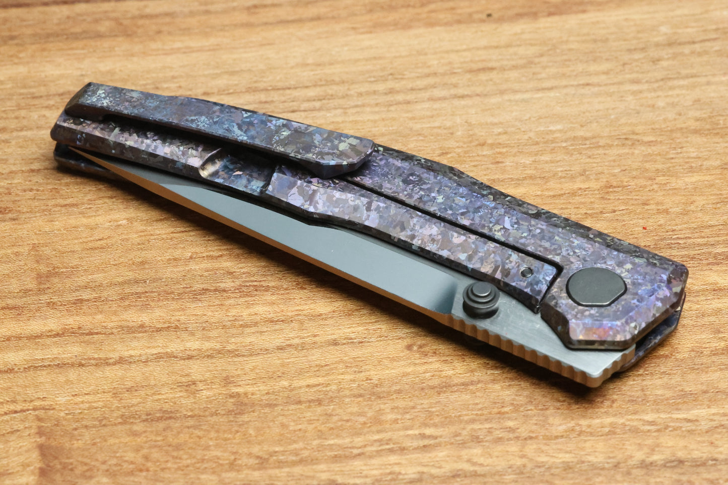 CUSTOM KNIFE FACTORY TNT PURPLE CRYSTAL TITANIUM HANDLES M398 BLADE
