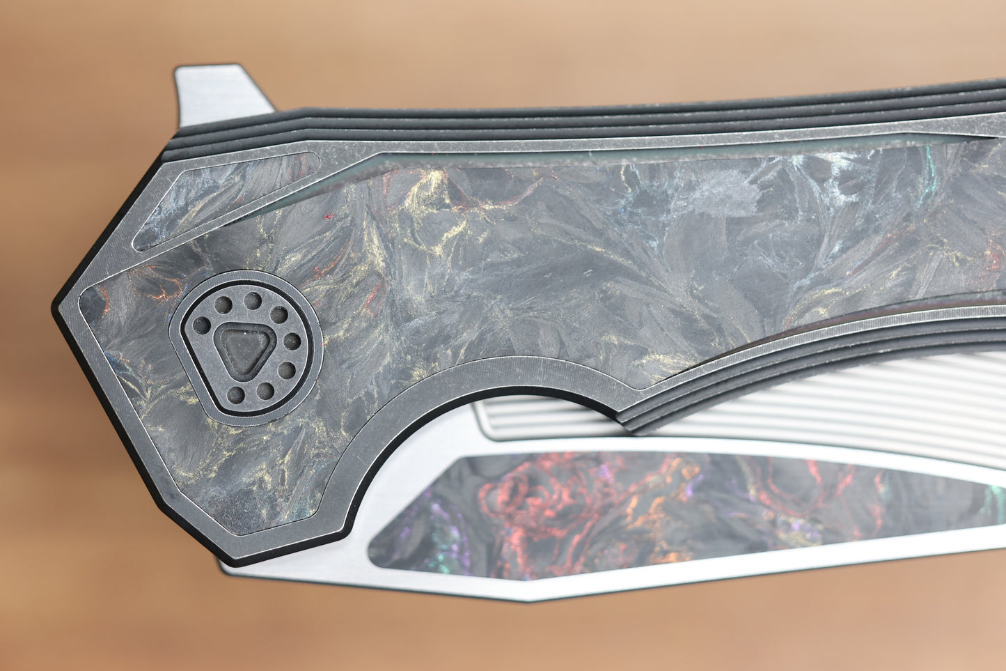CUSTOM KNIFE FACTORY & MIKKEL WILLUMSEN GOZER TITANIUM HANDLES W/ COLOURED CARBON FIBER ACCENTS & M398
