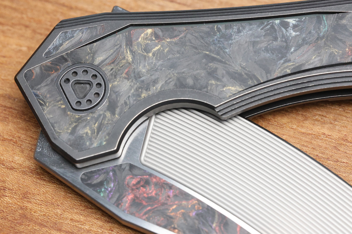 CUSTOM KNIFE FACTORY & MIKKEL WILLUMSEN GOZER TITANIUM HANDLES W/ COLOURED CARBON FIBER ACCENTS & M398
