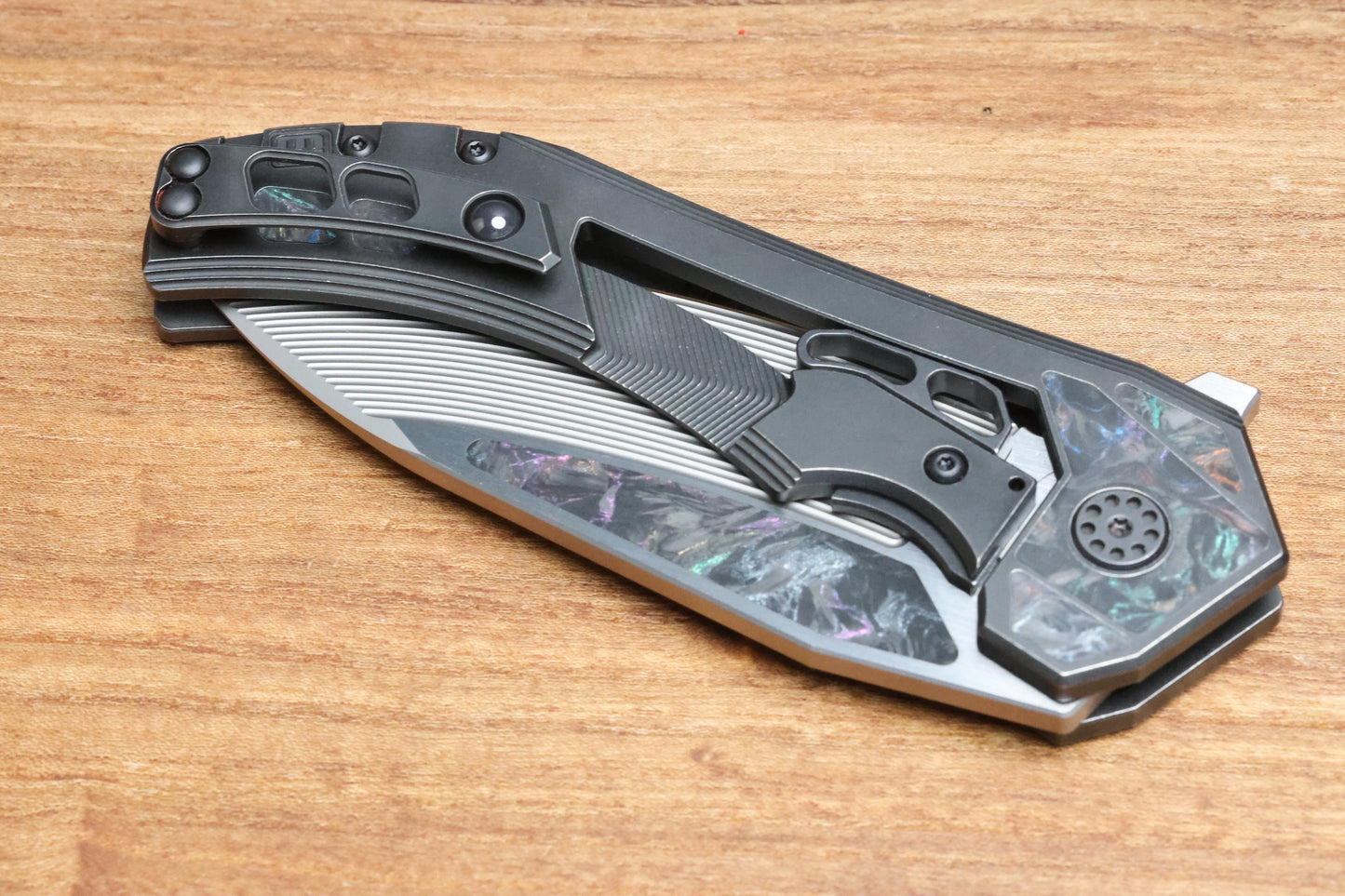CUSTOM KNIFE FACTORY & MIKKEL WILLUMSEN GOZER TITANIUM HANDLES W/ COLOURED CARBON FIBER ACCENTS & M398