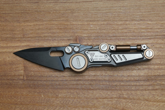 NOC KNIVES MT-22 MINI S-08 - STONEWASH/BRONZE ANODIZED TITANIUM HANDLE - BLACK M390 BLADE