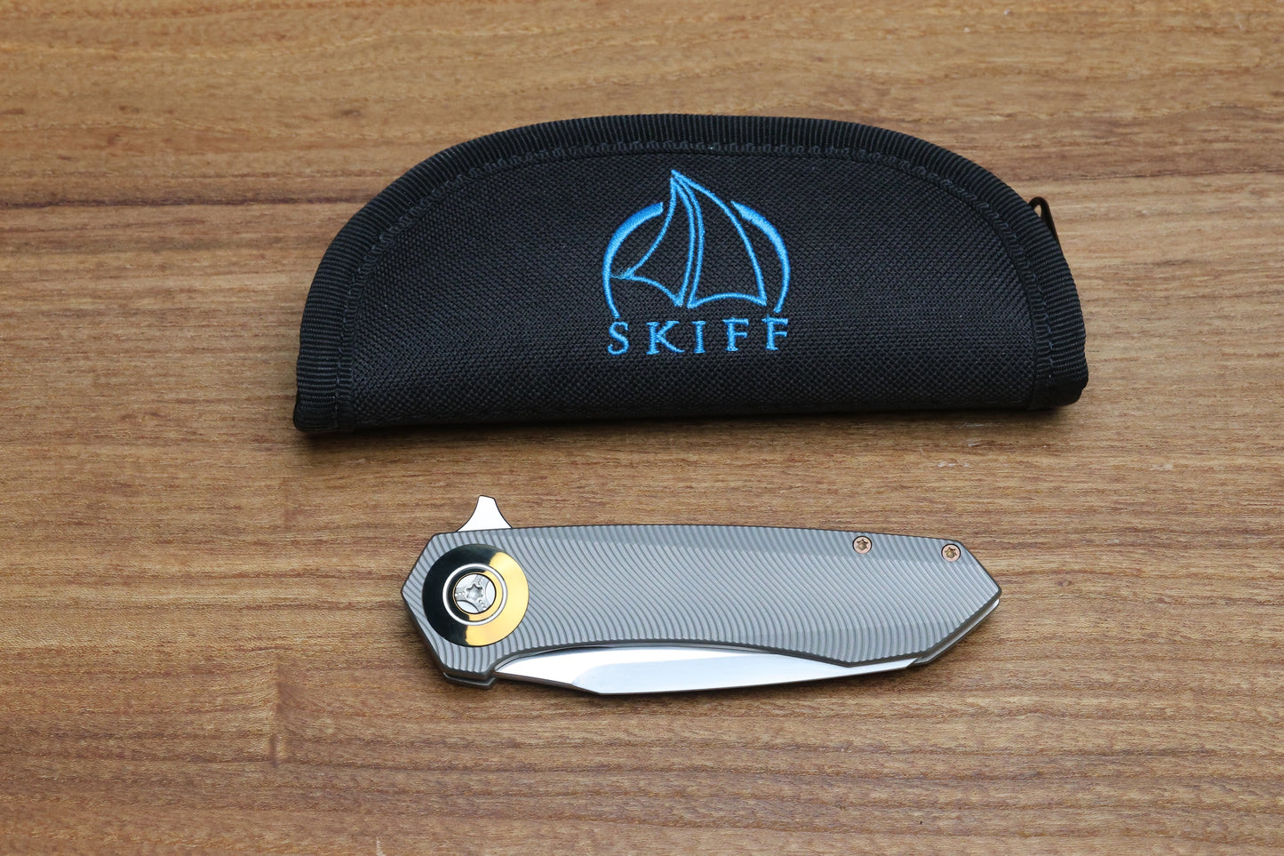 SKIFF MADE BLADES - DRIFTER #62 - MILLED TITANIUM SCALES CPM154 SATIN BLADE