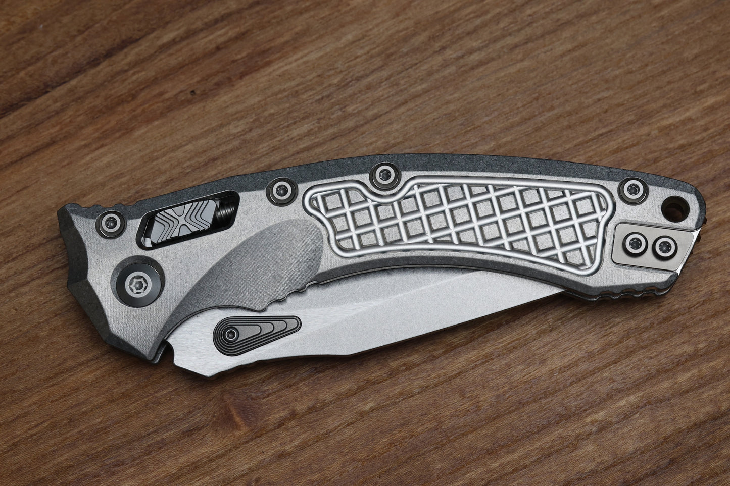 MICROTECH KNIVES "MARFIONE SELECT" AMPHIBIAN - RAM-LOK STONEWASH FINISH FRAG PATTERN TITANIUM W/ BRONZE TITANIUM ACCENT 137RL-10FRMS1