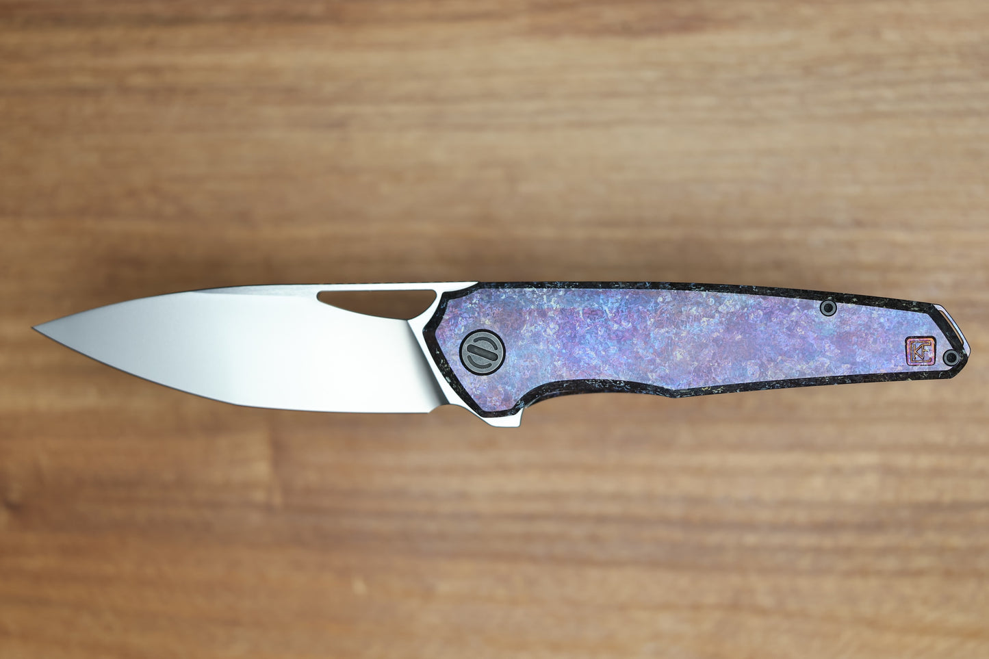 CUSTOM KNIFE FACTORY TASCA PURPLE CRYSTAL TITANIUM HANDLES & M398