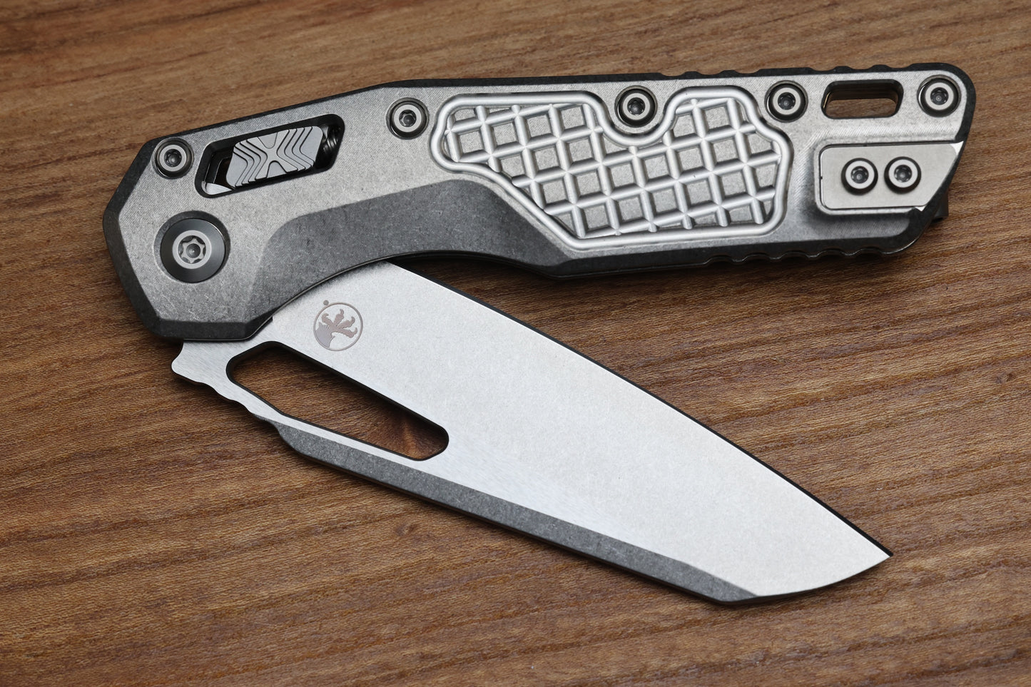 MICROTECH KNIVES "MARFIONE SELECT" MSI - RAM-LOK - STONEWASH FINISH FRAG PATTERN TITANIUM W/ BRONZE TITANIUM ACCENT 210-10FRMS1