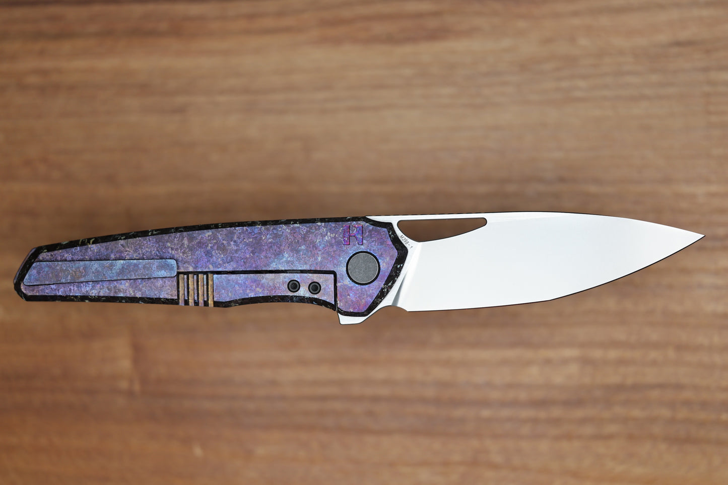 CUSTOM KNIFE FACTORY TASCA PURPLE CRYSTAL TITANIUM HANDLES & M398